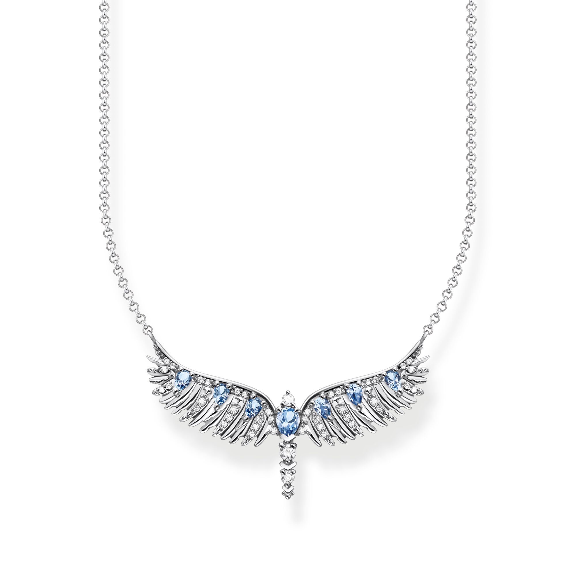 Thomas Sabo Sterling Silver Small Phoenix Wing Blue Stones Necklace