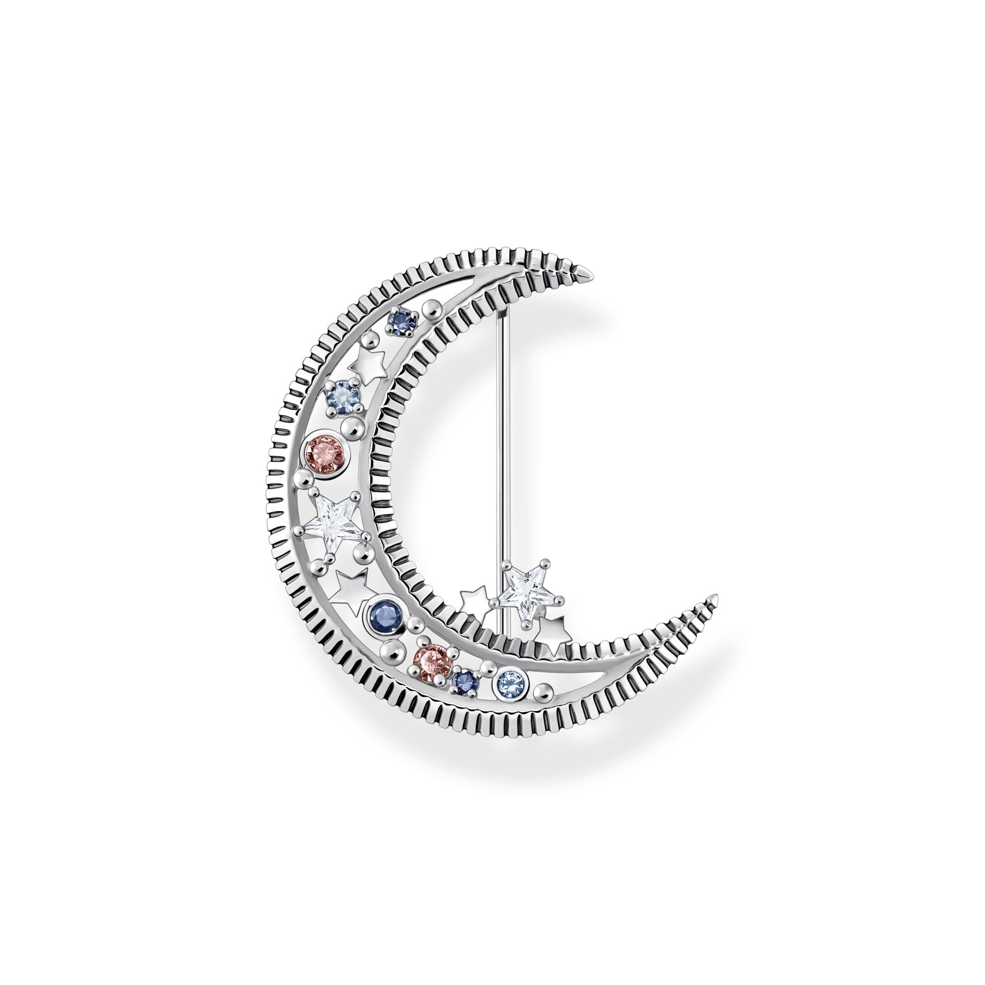 Thomas Sabo Sterling Silver Crescent Moon Colourful Stone Brooch