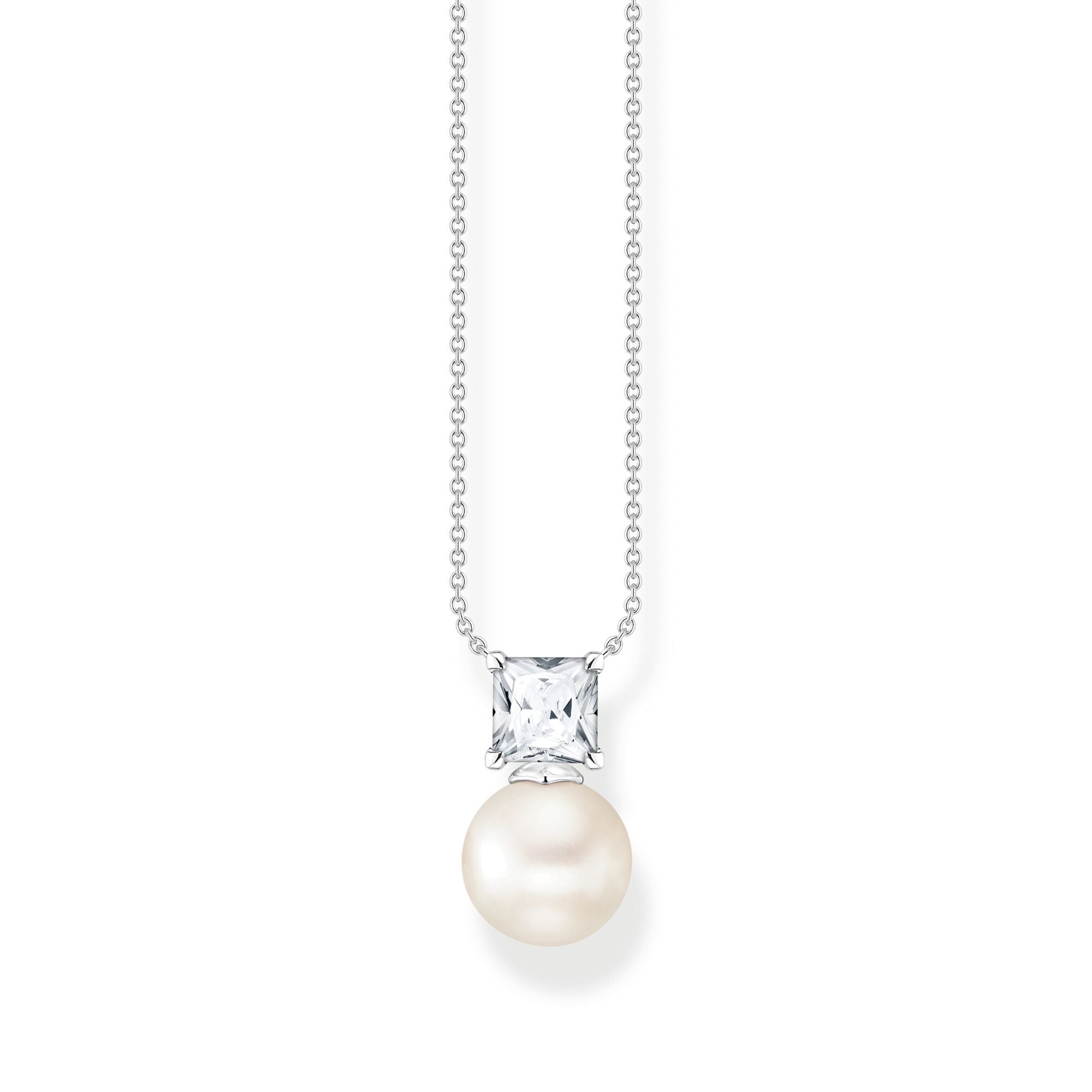 Thomas Sabo Sterling Silver Freshwater Pearl White Stone Necklace