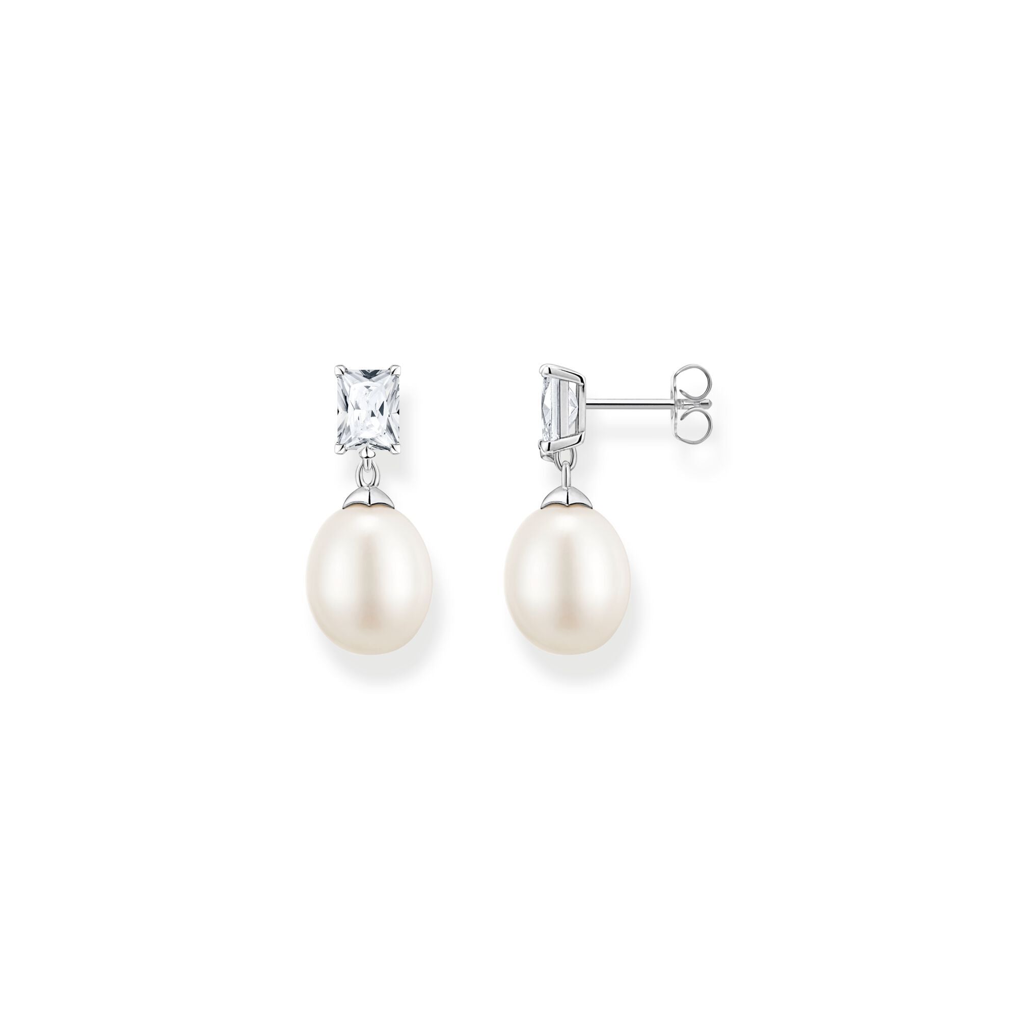 Thomas Sabo Sterling Silver Freshwater Pearl White Stone Stud Earring D