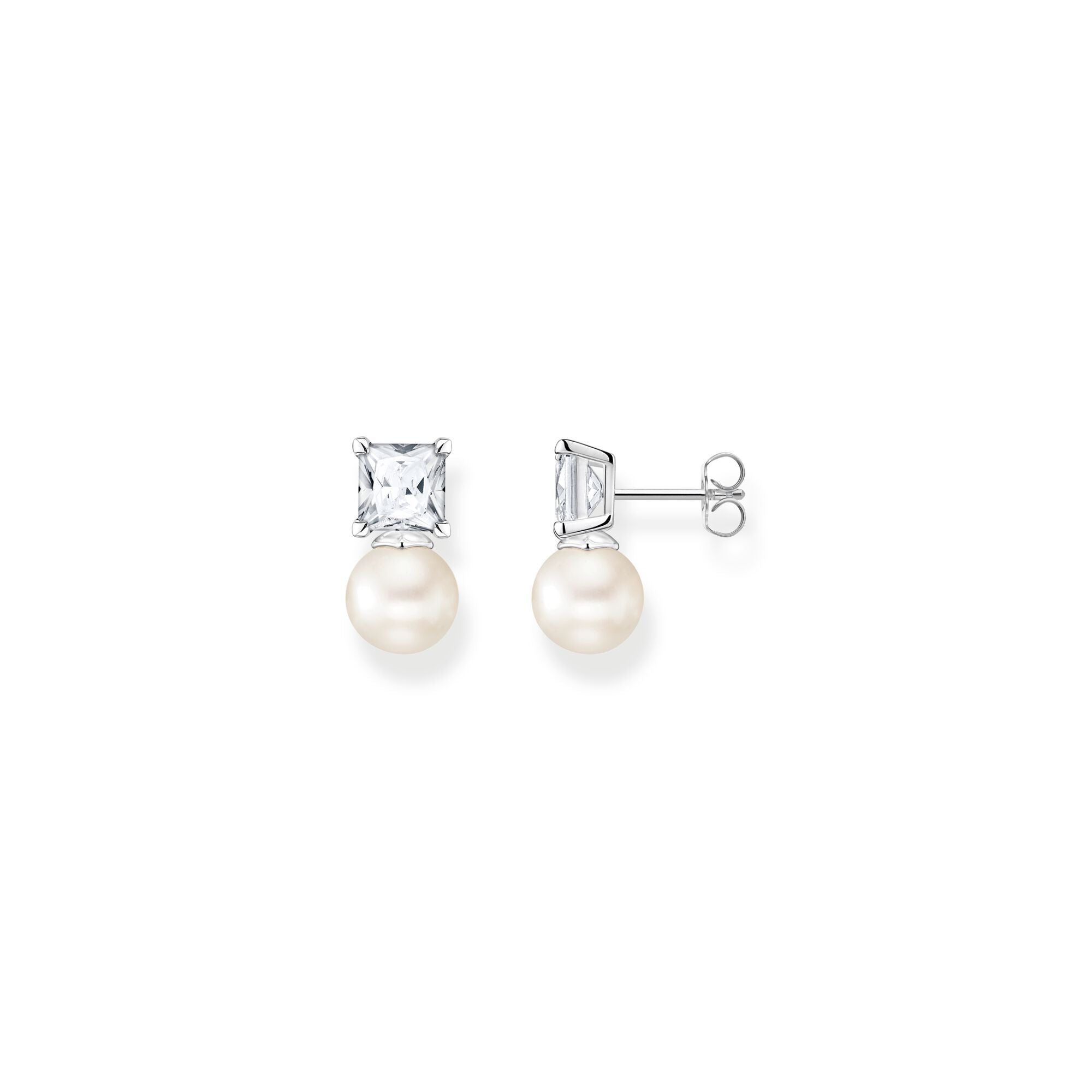 Thomas Sabo Sterling Silver Freshwater Pearl White Stone Stud Earrings