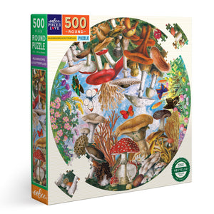 Mushrooms and Butterflies 500 Piece Round Puzzle