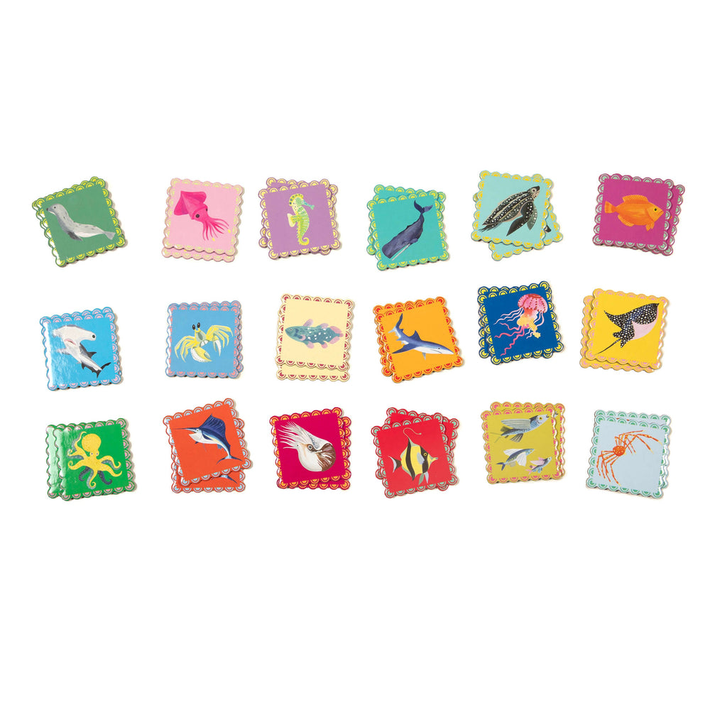 Sea Animals Little Square Memory Matching Game | Unique Shark Gifts for Ages 3+ | Find sharks, squids, fish, whales, and more