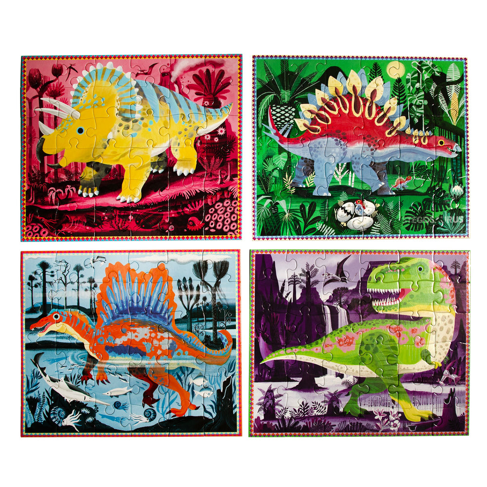 Dinosaurs 36 Piece Jigsaw Puzzle Set with Glow in the Dark Skeletons | T-Rex, Spinosaurus, Triceratops, and Stegosaurus