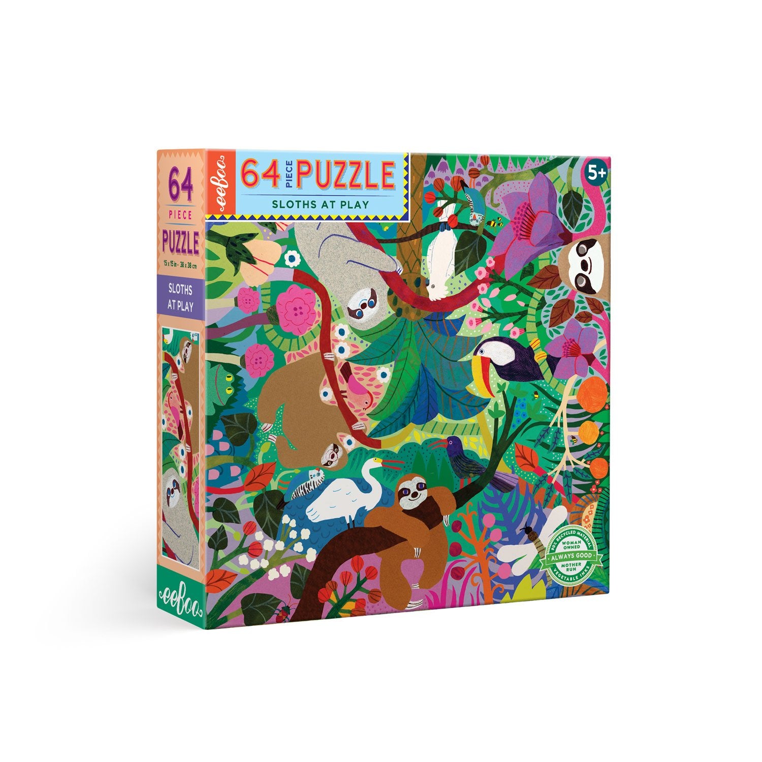 Sloths At Play In The Jungle 64 Piece Puzzle Eeboo