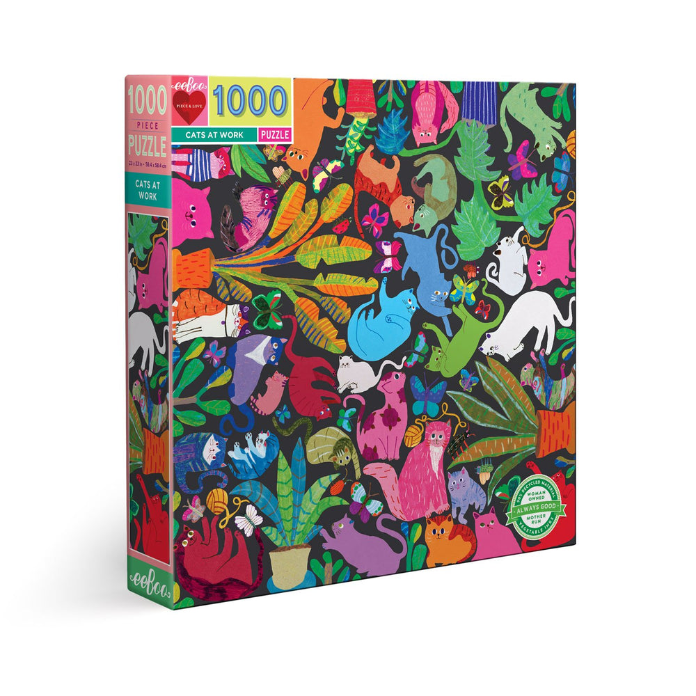 Cats at Work 1000 Piece Jigsaw Puzzle | eeBoo Piece & Love | Gifts for Cat People, Animal Lovers