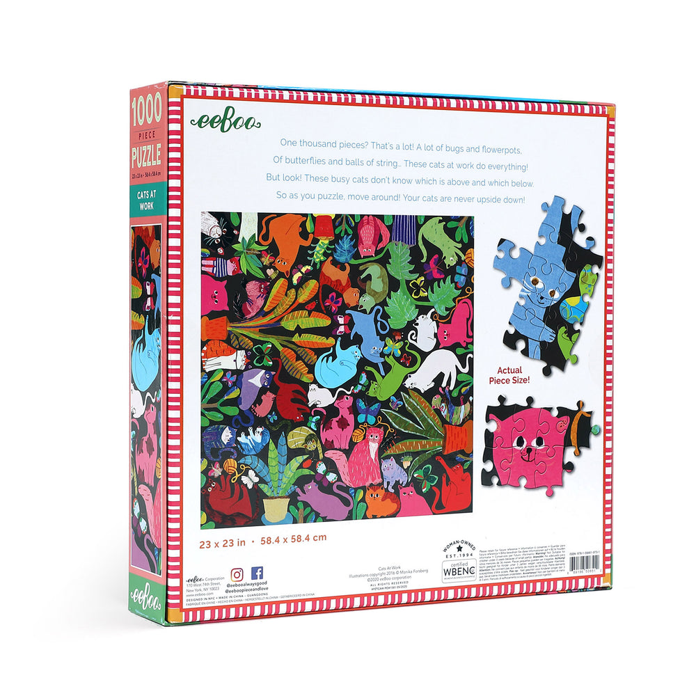 Cats at Work 1000 Piece Jigsaw Puzzle | eeBoo Piece & Love | Gifts for Cat People, Animal Lovers