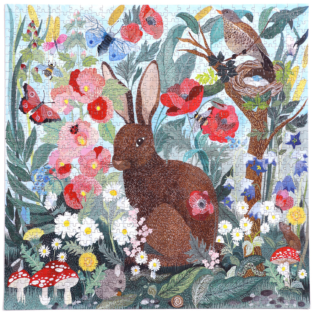 Poppy Bunny Spring Flowers 1000 Piece Jigsaw Puzzle | eeBoo Piece & Love | Great Gifts for Friends