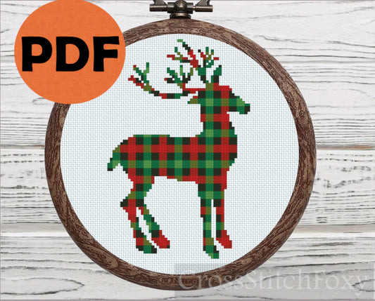 Buffalo Plaid stag cross stitch (free pattern) - Craft with Cartwright