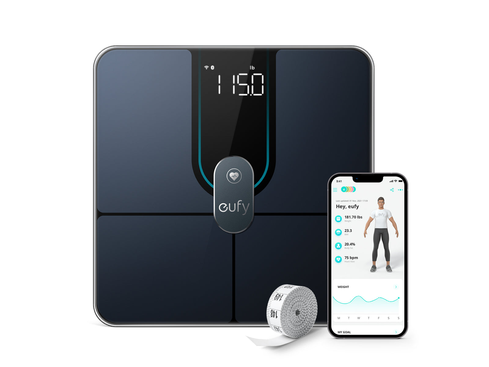 eufy, Smart Scale with Bluetooth, Body Fat Scale, Wireless Digital Bathroom  Scale, 12 Measurements, Weight/Body Fat/BMI, Fitness Body Composition