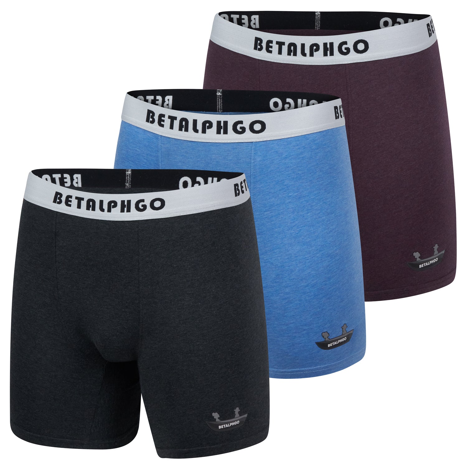 Bamboo Underwear Boxer Briefs (Pack of 3)-Black Hemp Grey, Lake Blue ...
