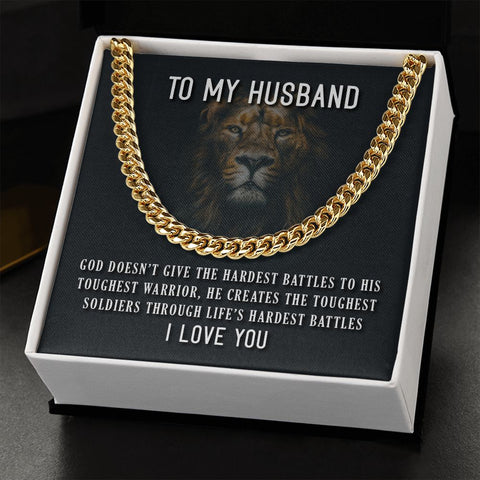 to my husband the toughest warrior cuban chain with message card and two tone box