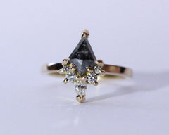 Kite Shaped Black Diamond Ring with small white diamonds