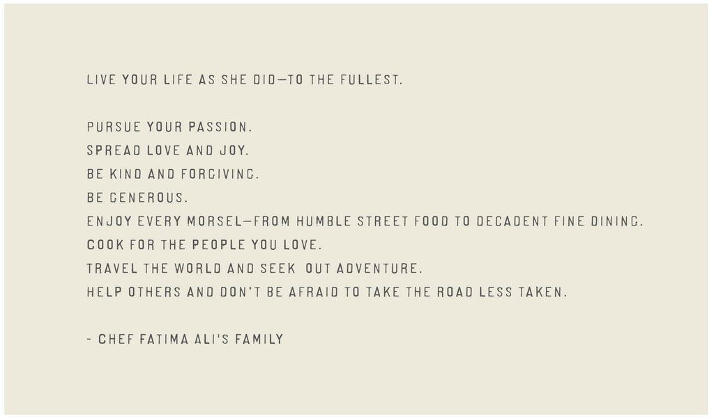 Words of Chef Fatima's Family from Instagram