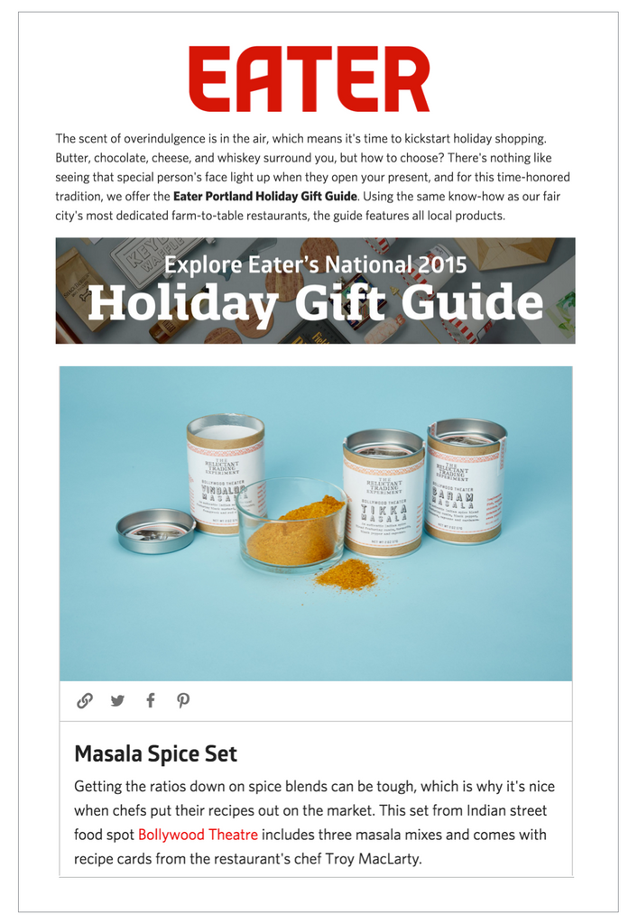 Eater Reluctant Trading Bollywood Theater Masala Set Holiday Gift Guide