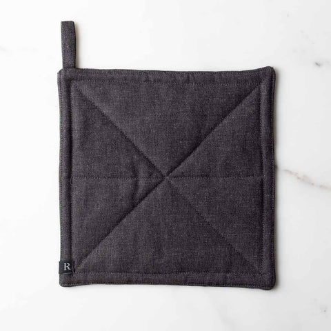 Luxurious Oven Mitt & Quilted Pot Holders, Linen-Cotton, Set - Charcoal Grey