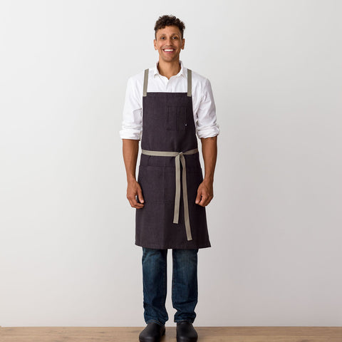 Cross-Back Apron, Navy Blue, Men, Women, Canvas, Modern Grand - 37L x 37W / Bundle of 10 - Volume Priced - Up to 12% Savings