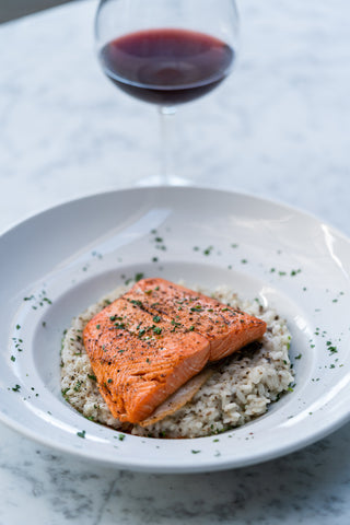 Seared Salmon over Risotto with Wine