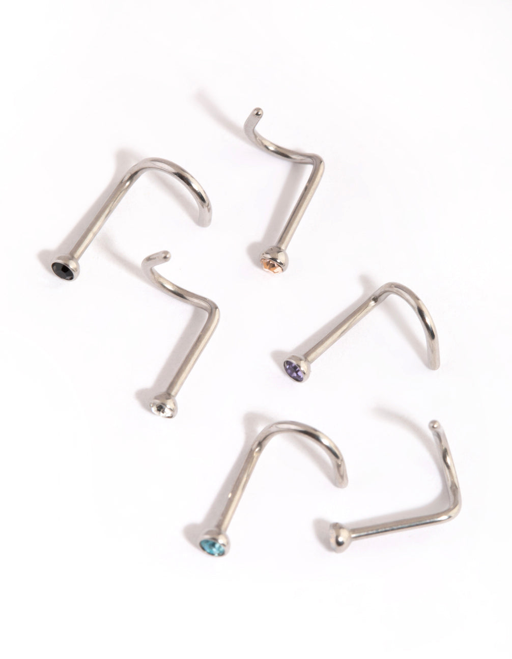 Surgical Steel Mixed Diamante Nose Stud & Ring 6-Pack - Lovisa