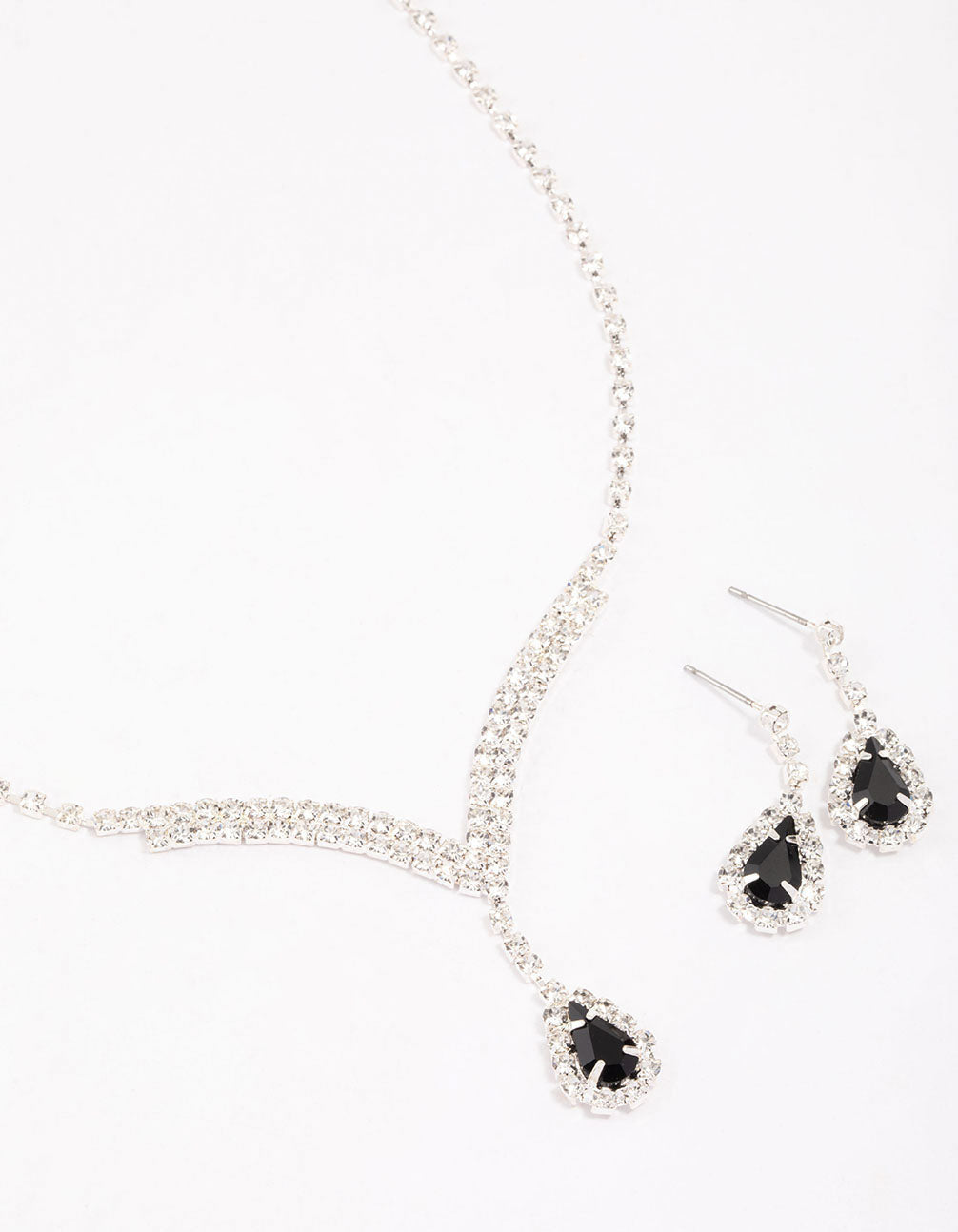 Pearl & Black Diamante crystal Necklace & earrings set wedding prom new set  | eBay