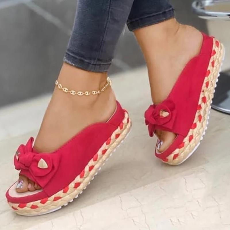 New Summer Womens Sandals Color Bow-Knot Casual Women Slippers Platform Female Slides Slip-On Outdoo