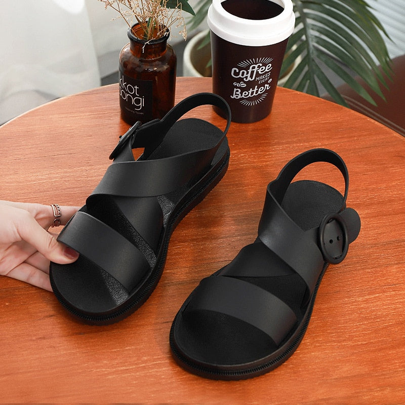 summer flat sandals female gladiator open-toed soft jelly sandal