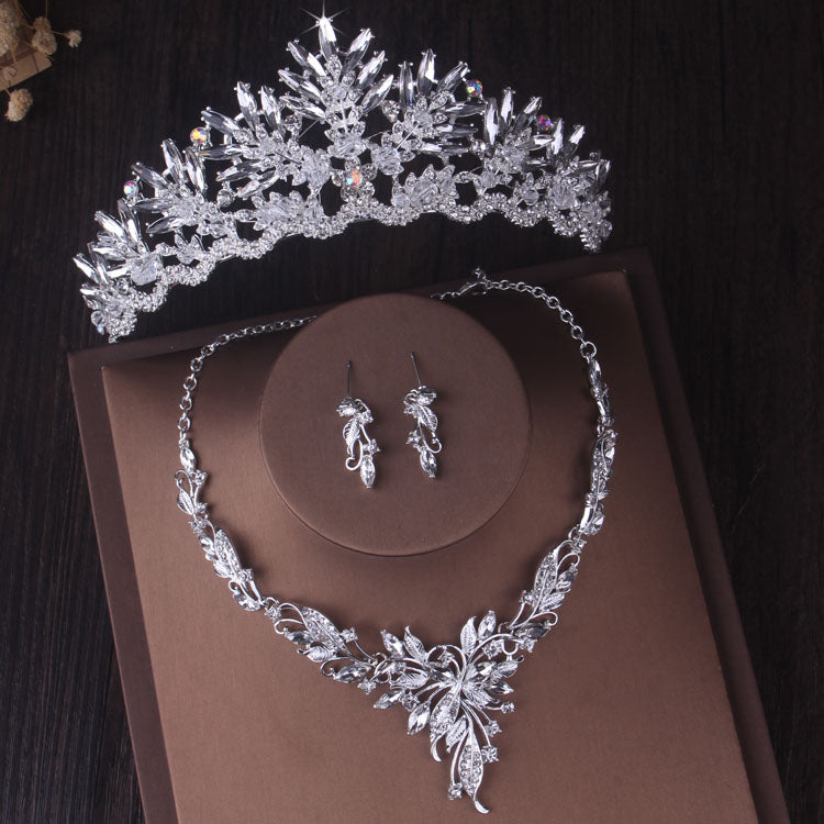 Gorgeous Silver Color Crystal Bridal Jewelry Sets Fashion Tiaras Crown Earrings Choker Necklace Wome