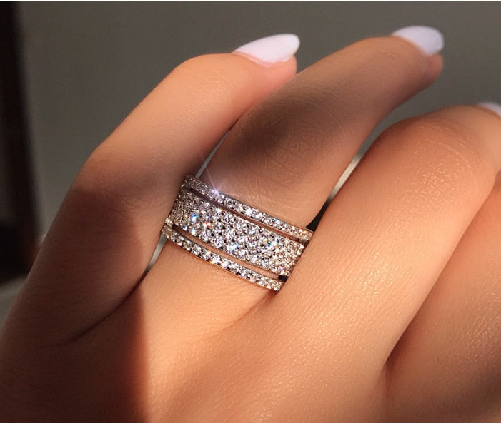Cubic Zirconia Ring Silver Color diamond Stone Women Fashion Jew