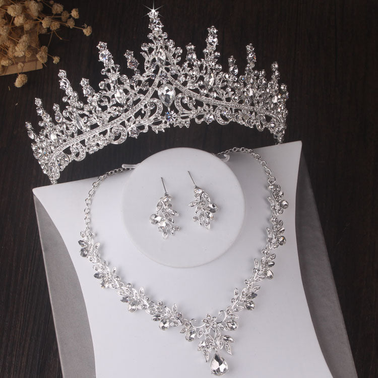 Gorgeous Silver Color Crystal Bridal Jewelry Sets Fashion Tiaras Crown Earrings Choker Necklace Wome