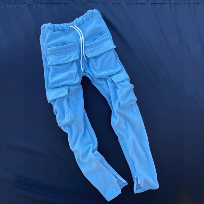 Fall Winter Streetwear Men's Cargo Pants Pockets Sweat Pants Casual Trousers Mens Jogging Pants Sweatpants