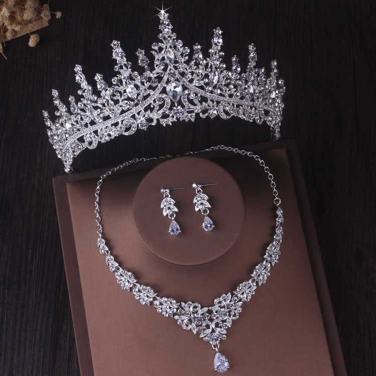 Gorgeous Silver Color Crystal Bridal Jewelry Sets Fashion Tiaras Crown Earrings Choker Necklace Wome