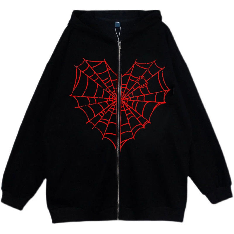 Gothic Harajuku Vrouwen Hoodie Spinneweb Print Korean jogging Sweatshirt Y2K Goth Vinatge Sweatshirt