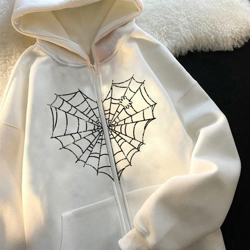 Gothic Harajuku Vrouwen Hoodie Spinneweb Print Korean jogging Sweatshirt Y2K Goth Vinatge Sweatshirt