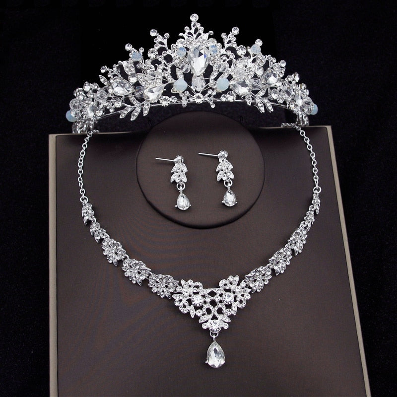 Luxury Crystal Bridal Jewelry Sets Women Fashion Tiaras Earrings