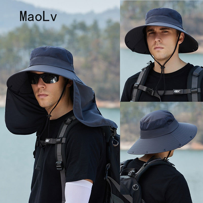 Summer Sun Hats Double Layer UV Protection Fishing Hunting Outdoor Cap  Men Hiking Camping Visor Hat