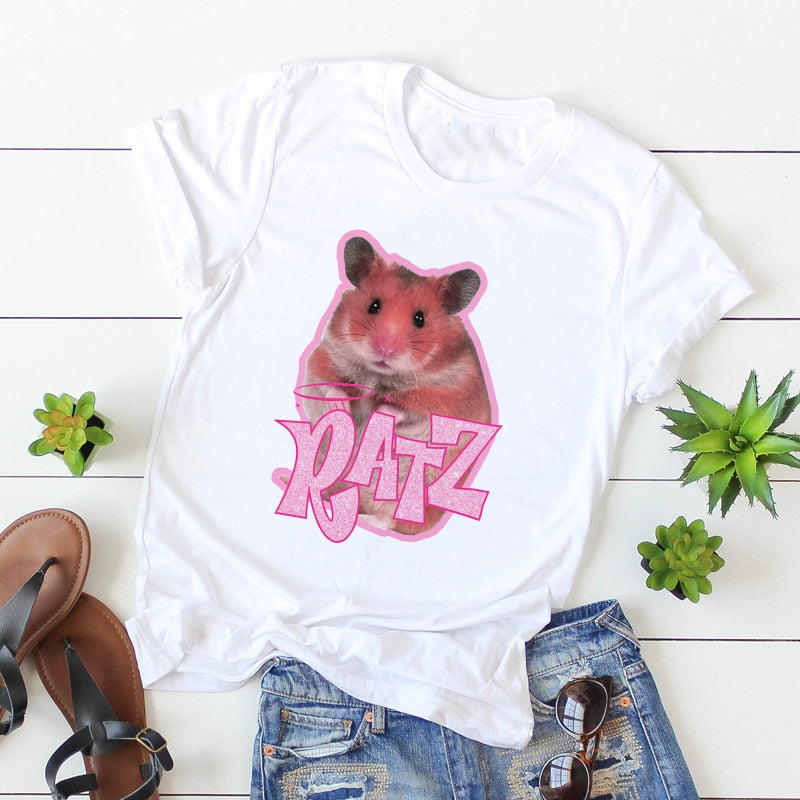 Brat Ratz Mouse hamster Woman Kawaii rat meme Tshirts Short Sleeve Top Tee Shirt Women T-shirt Custo