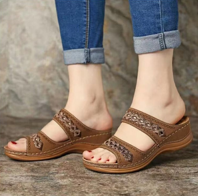 Women Casual Sandals Comfortable Soft Slippers Colorful Ethnic Flat Platform Open Toe Outdoor Beach 