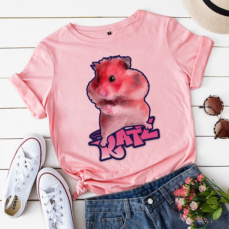 Brat Ratz Mouse hamster Woman Kawaii rat meme Tshirts Short Sleeve Top Tee Shirt Women T-shirt Custo