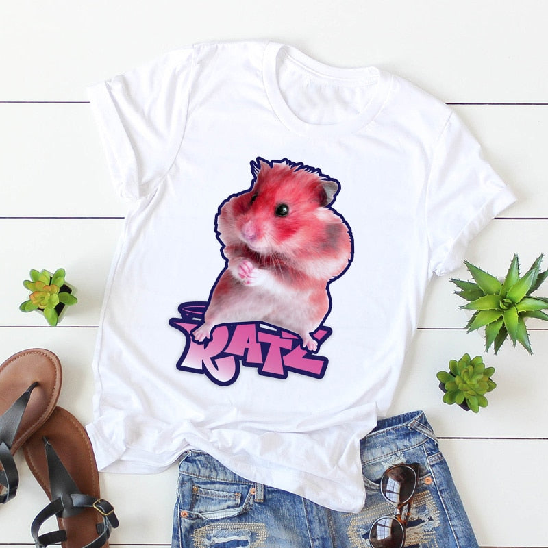 Brat Ratz Mouse hamster Woman Kawaii rat meme Tshirts Short Sleeve Top Tee Shirt Women T-shirt Custo