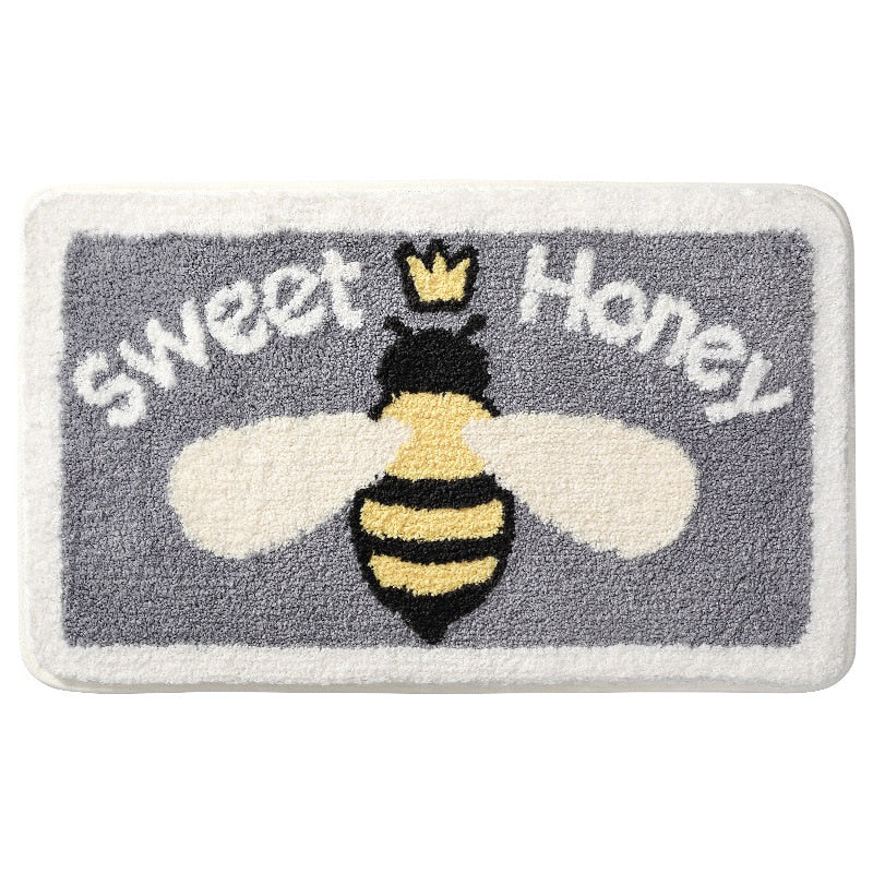 Sweet Honey Bumble Bee Queen Flocking Bath Mat Home Decoration Door Mat Non-slip Absorbent Bathroom 