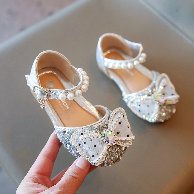 Summer Girls Sandals Fashion Sequins Rhinestone Bow Girls Princess Shoes Baby Girl Shoes Flat Heel S