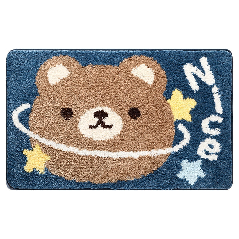 Teddy Bear Flocking Bath Mat Home Decoration Door Mat Non-slip Absorbent Bathroom Doormat Super Soft