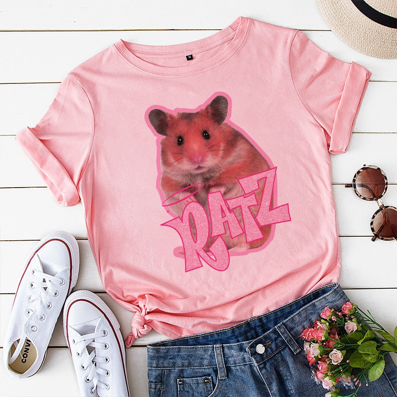 Brat Ratz Mouse hamster Woman Kawaii rat meme Tshirts Short Sleeve Top Tee Shirt Women T-shirt Custo