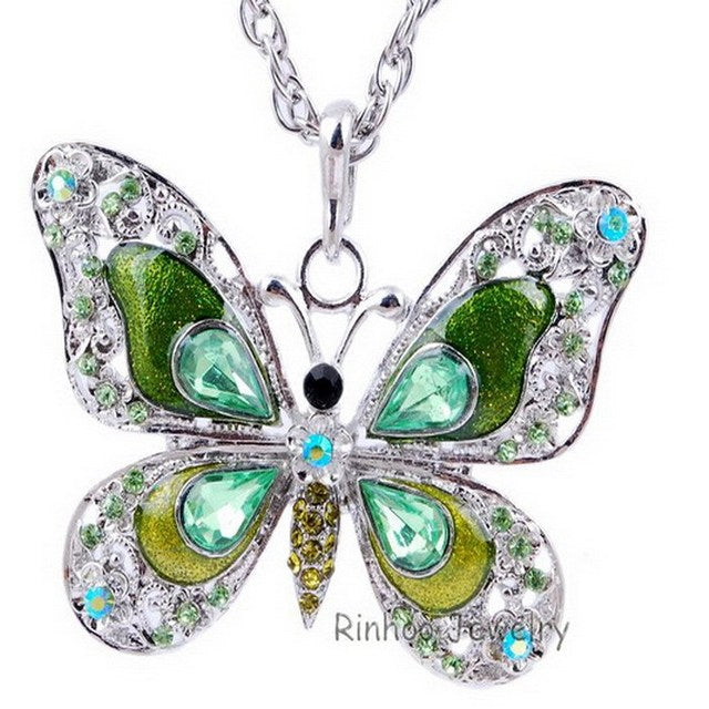 Butterfly Necklace jewelry Autumn accessories popular enamel crystal butterfly pendant long necklace