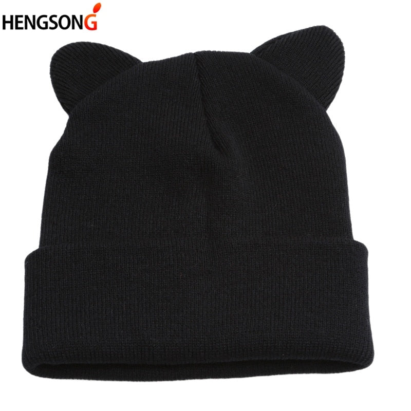 Lovely Warm Winter Casual Skullies Beanies Hat Hot Fashion Design Wool Cap Hat Gray White Cute Cat E