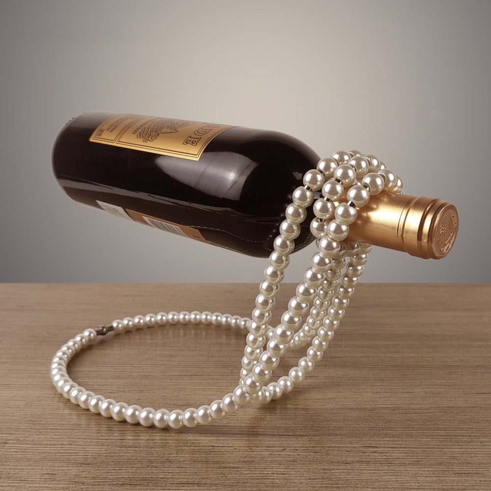 Creative Pearl Necklace Wine Rack Luxury Magic Metal Resin Hanging Suspension Wine Bottle Holder Rac