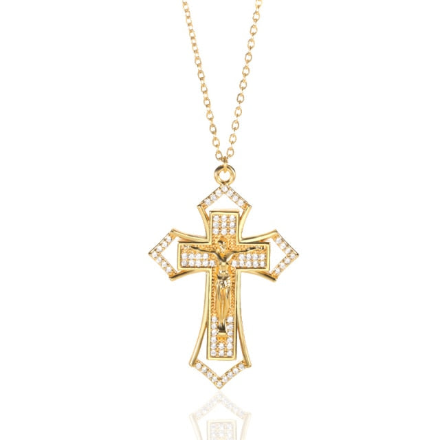 Stainless Steel Gold Cross Chain Necklace For Women Men Hip Hop Cool Accessory Fashion Jesus Christ 