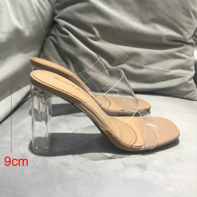 Summer Women Pumps Sandals PVC Jelly Slippers Open Toe High Heels Women Transparent Perspex Slippers