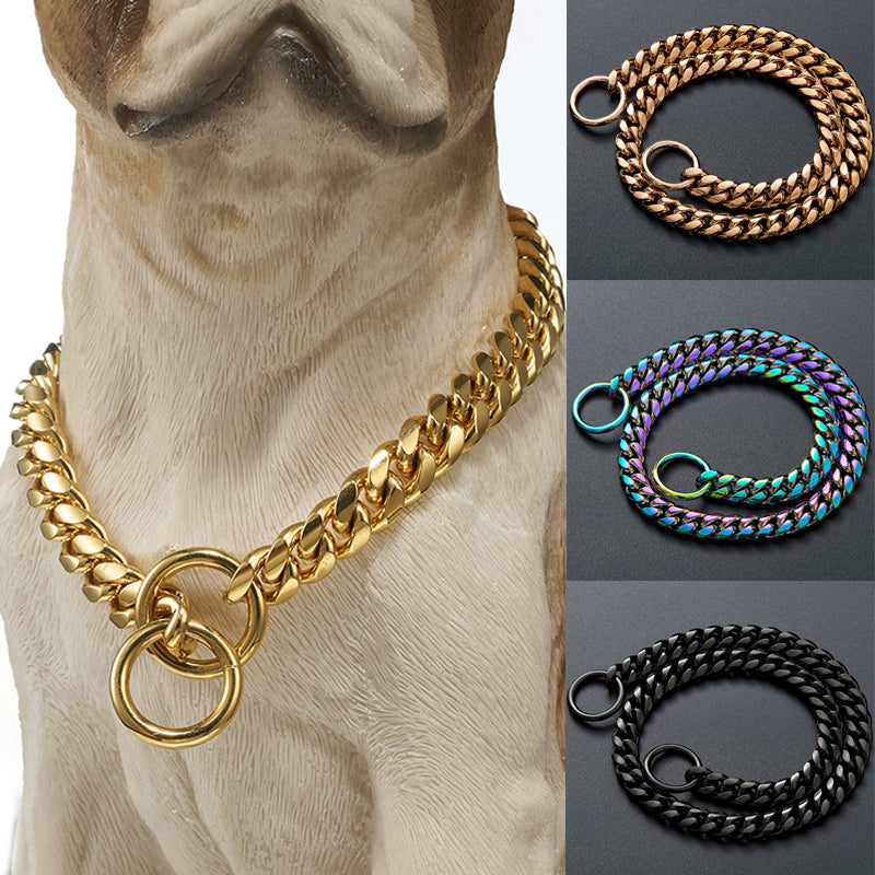 10mm Gold Dog Chain Collar Stainless Steel Necklace Dog Stuff Training Metal Durable P Chain Choker 