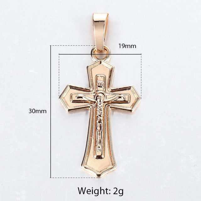 Cross Crucifix Clear Crystal Pendant Necklace for Men Women 585 Rose Gold Prayer Jesus Snail Link Ch